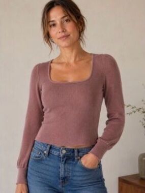 Madewell Dusty Rose Square Neck Knit Top